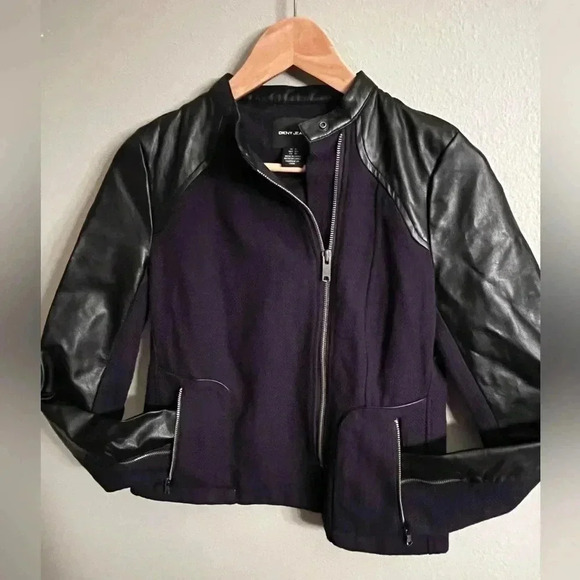 Dkny Jackets & Blazers - DKNY Vegan Leather Motorcycle Jacket, Blue & Black, Size XS